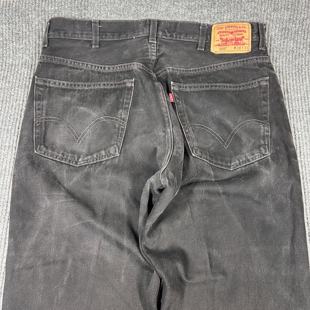Vintage Levi's 505 Men's 38x34 Regular Fit Black Casual Faded Grunge Distressed - Picture 2 of 9